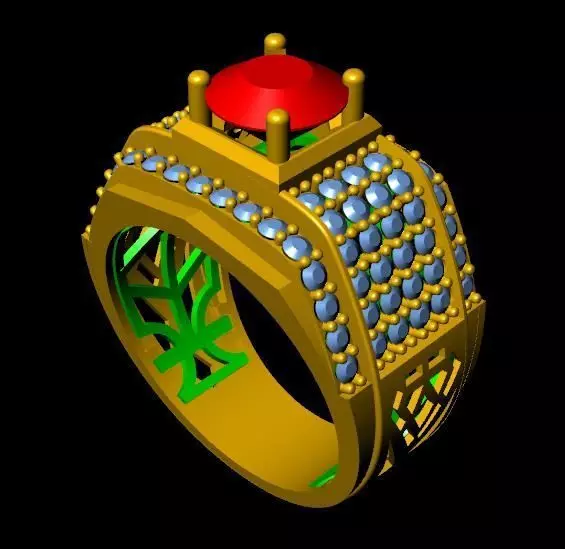 menRing gold ring with stone and diamonds 3D print model_0
