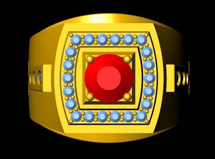 menRing gold ring with stone 3D print model_1