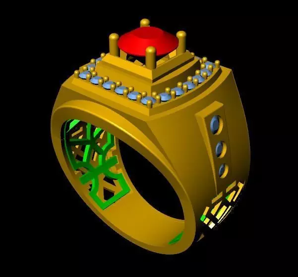 menRing gold ring with stone 3D print model_0