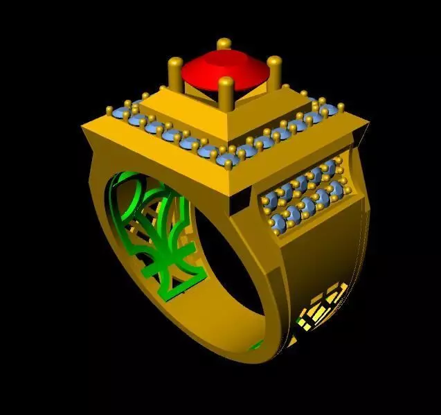 menRing gold ring with stone 3D print model_0