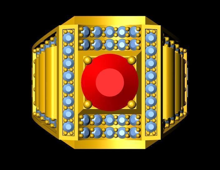 menRing gold ring with stone 3D print model_1