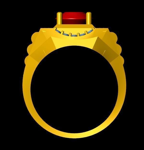 menRing gold ring with stone 3D print model_3
