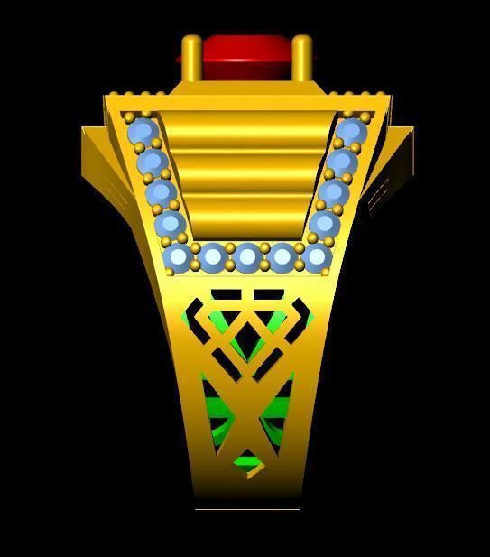 menRing gold ring with stone 3D print model_2