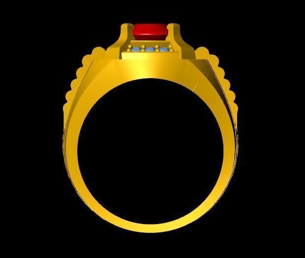 menRing gold ring with stone 3D print model_3
