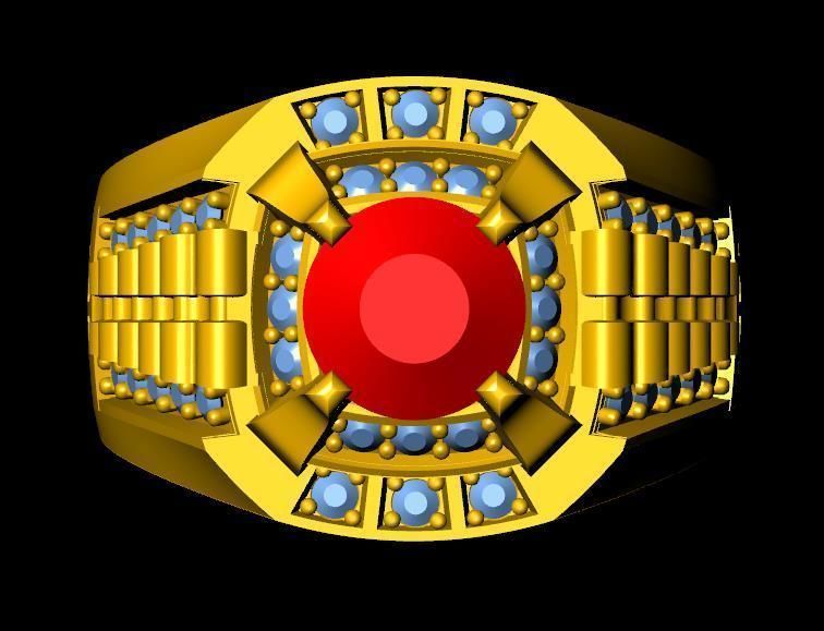 menRing gold ring with stone 3D print model_1