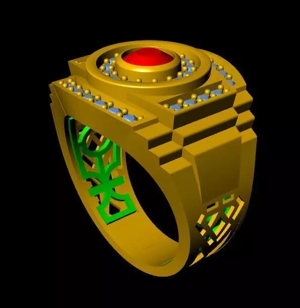 menRing gold ring with stone 3D print model_0