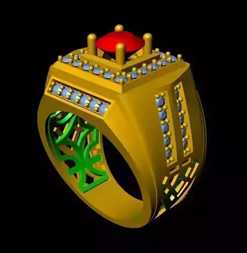menRing gold ring with diamonds and rubies