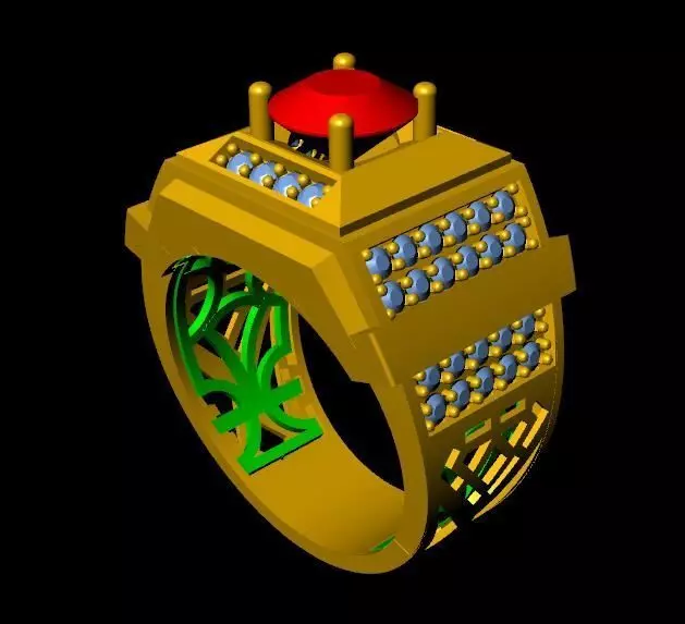 menRing gold ring with stone 3D print model_0
