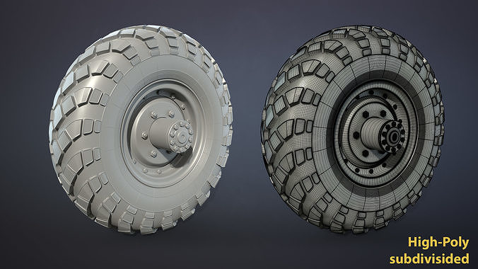 Truck Wheel 02 GAZ-66 Low-poly 3D model 5
