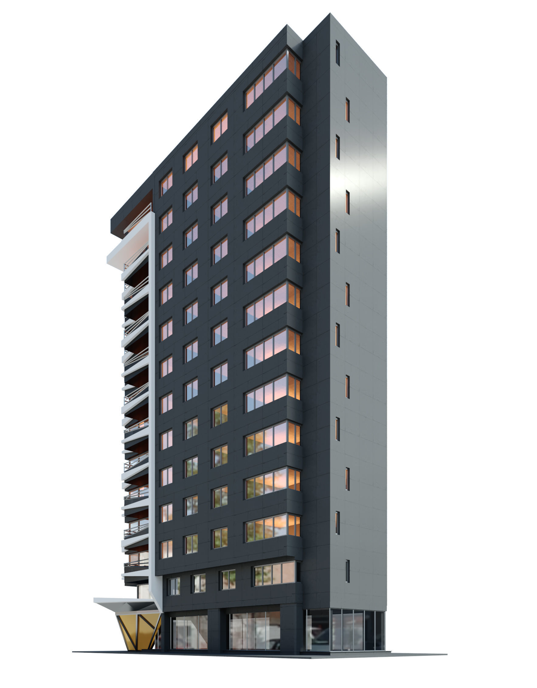 Modern Residential Building 06 3D model_4