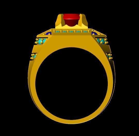 menRing gold ring with stones 3D print model_1