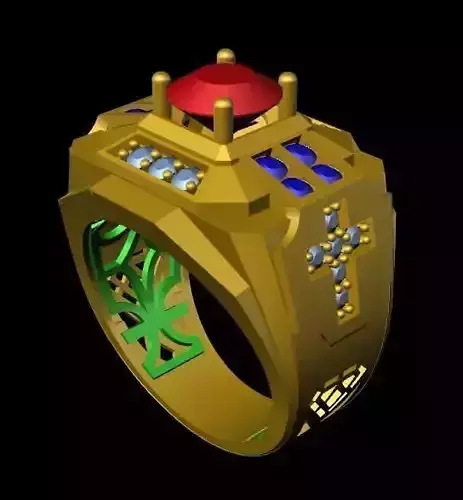 menRing gold ring with diamonds and sapphires