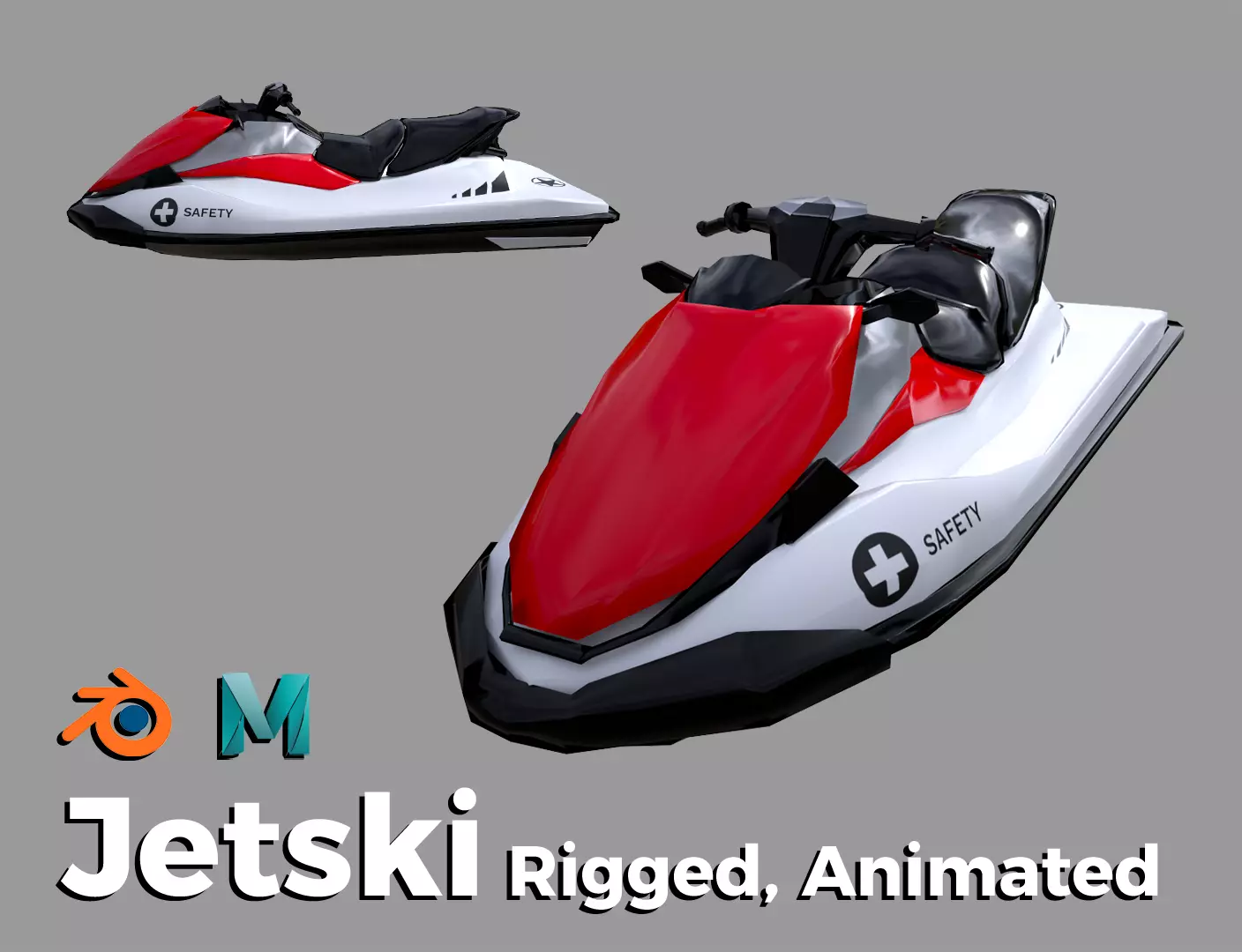 Red Jetski Low-poly 3D model_0