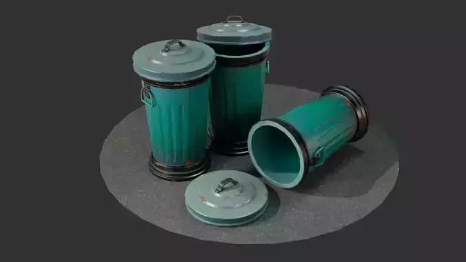 Stylized Cartoon Trashcan Low-poly 3D model