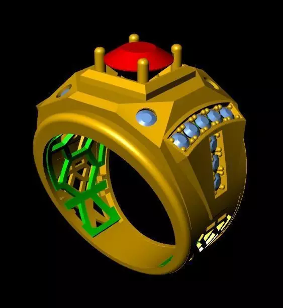 menRing gold ring with stones 3D print model_0