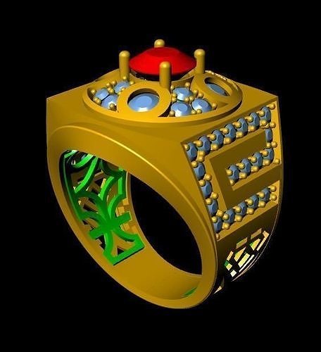 menRing gold ring with stone 3D print model