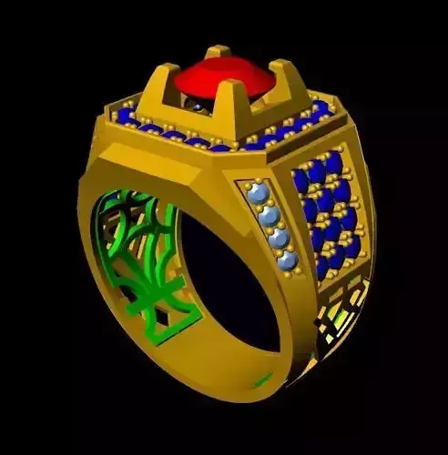 menRing gold ring with stone and sapphires