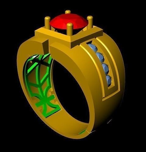 menRing gold ring with stone 3D print model