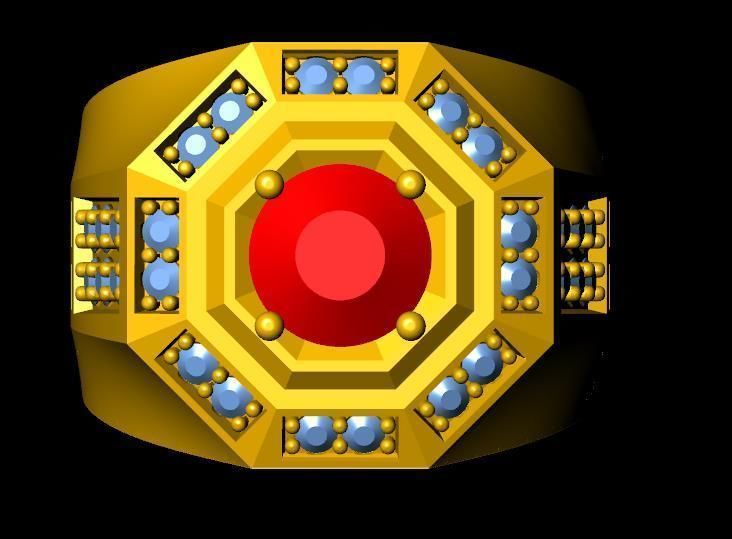 menRing gold ring with stones 3D print model_2