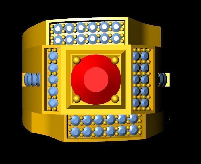 menRing gold ring with stone 3D print model_2