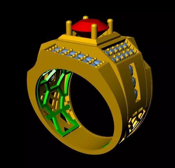 menRing gold ring with stone 3D print model_0