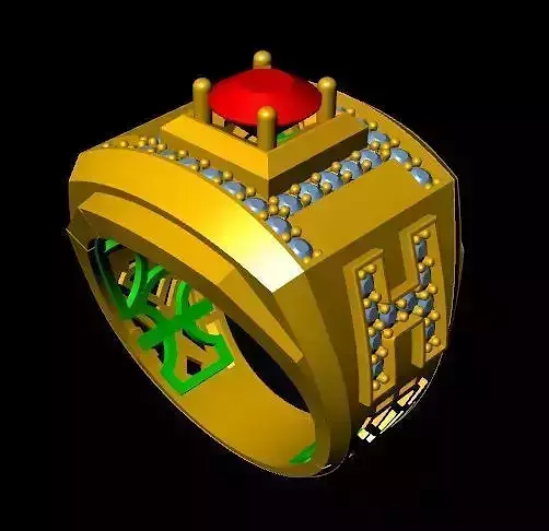 menRing gold ring with stone and diamonds