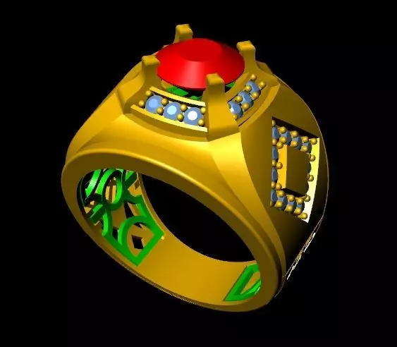 menRing gold ring with stone 3D print model