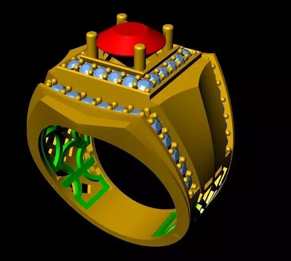 menRing gold ring with stone 3D print model_0
