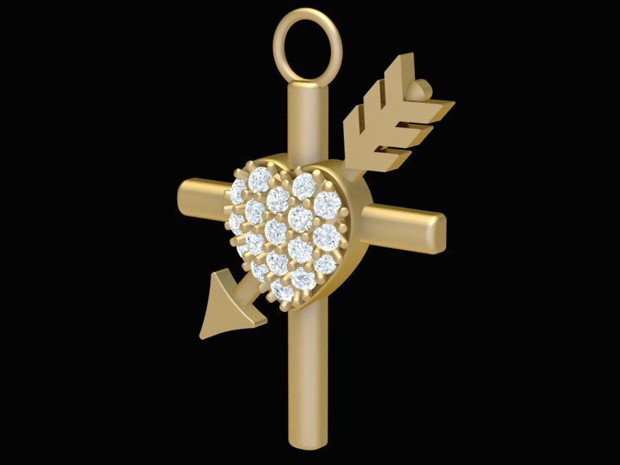 Heart and Arrow Pendant 1876 3D print model_6