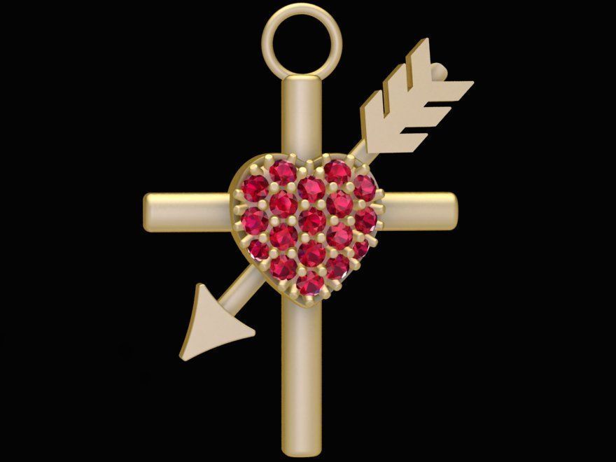 Heart and Arrow Pendant 1876 3D print model_8