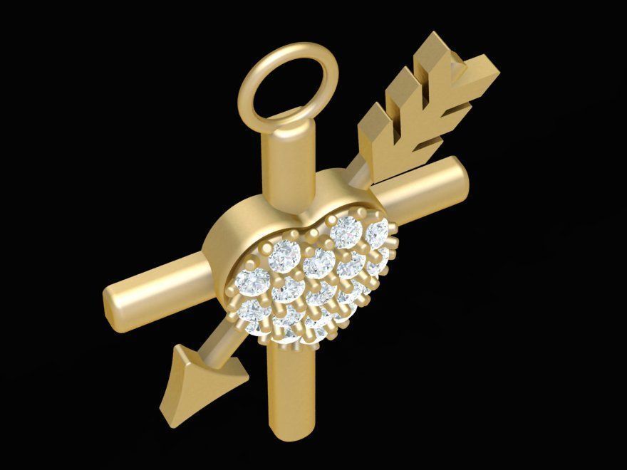 Heart and Arrow Pendant 1876 3D print model_7