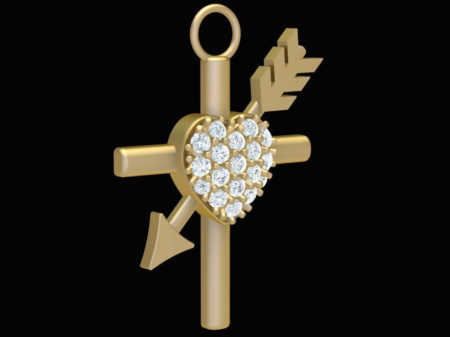 Heart and Arrow Pendant 1876 3D print model_5