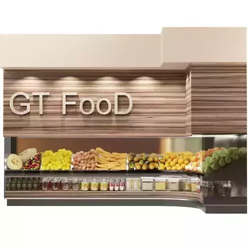 Showcase in a store with fruits and vegetables