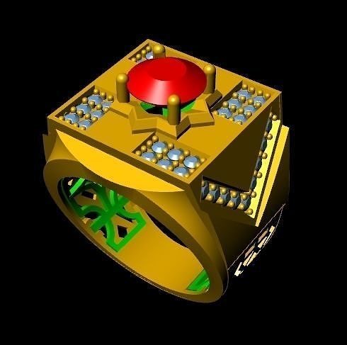 menRing gold ring with stones 3D print model