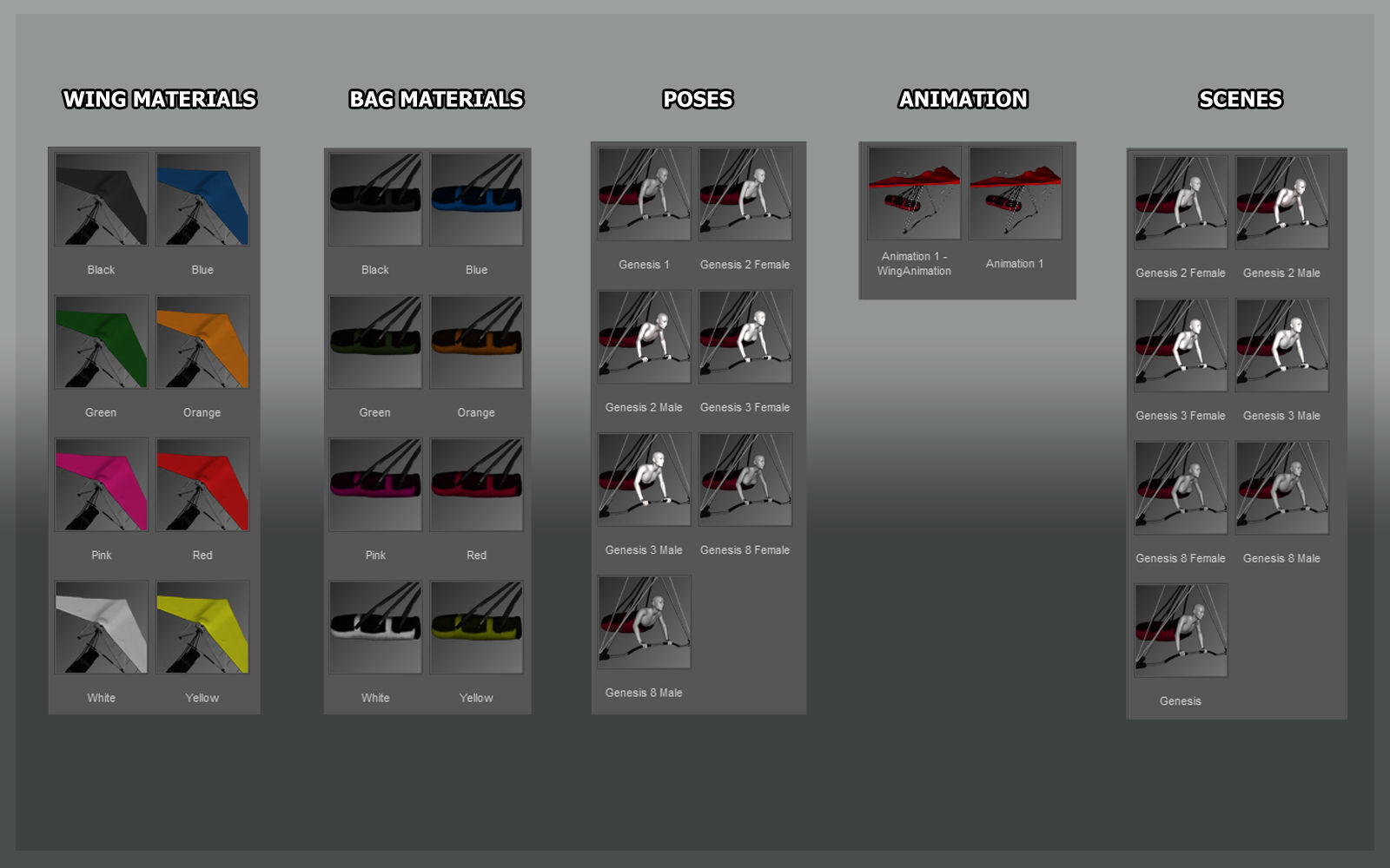 GS Hang glider for Daz Studio 3D model_1