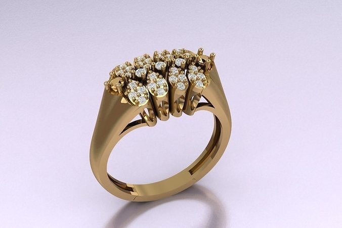 TWINZ 7 diamond cluster ring gold 3D print model