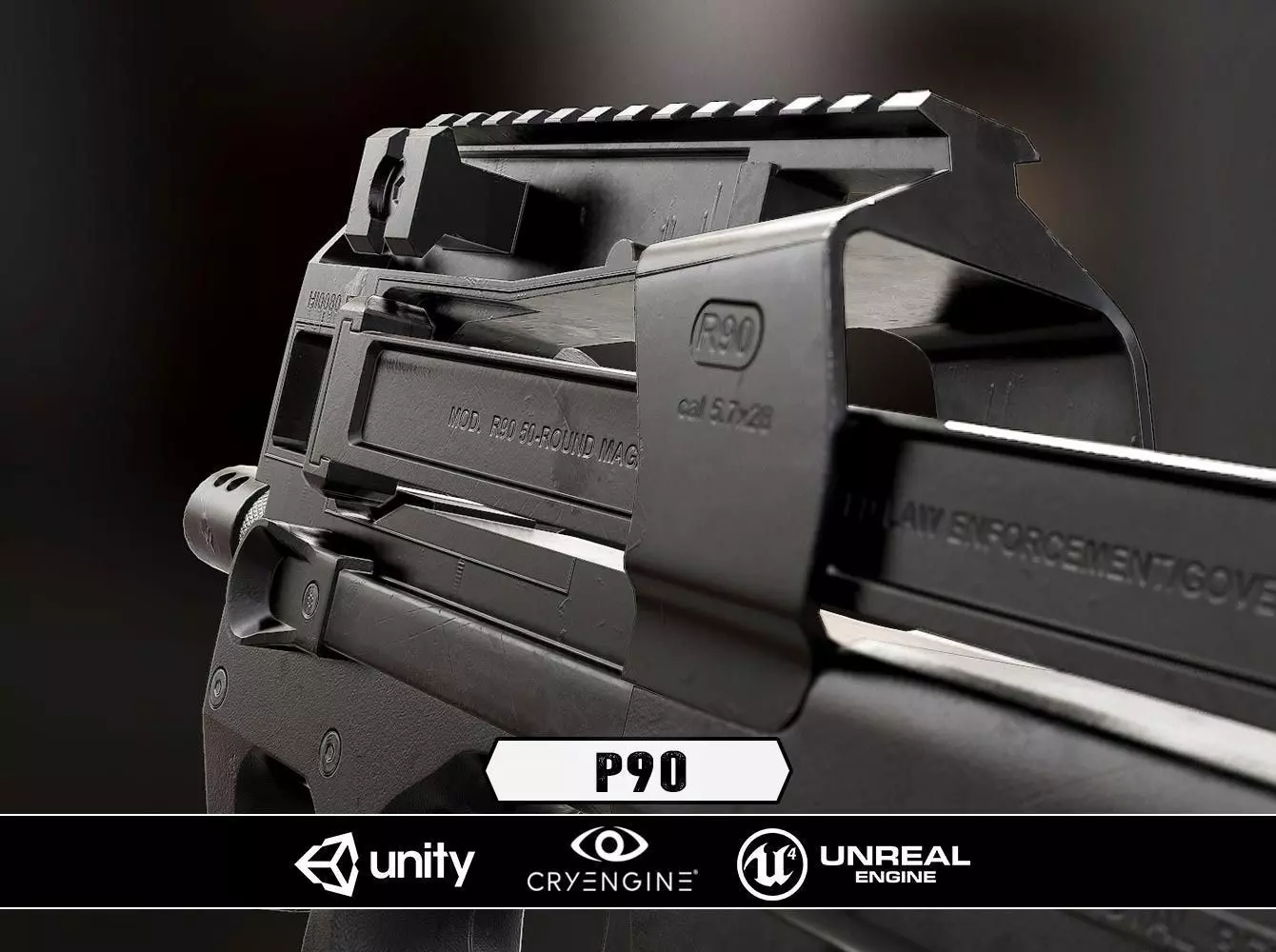 P90 - Model and Textures Low-poly 3D model_0