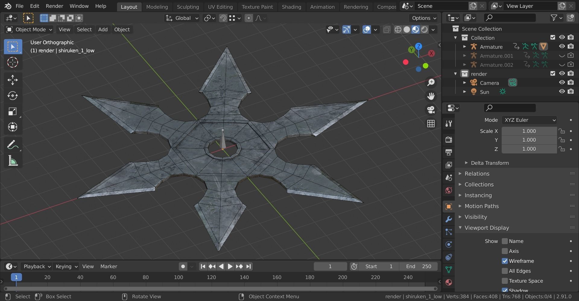 Shuriken 3 models Rigged and Animated Low-poly 3D model_16