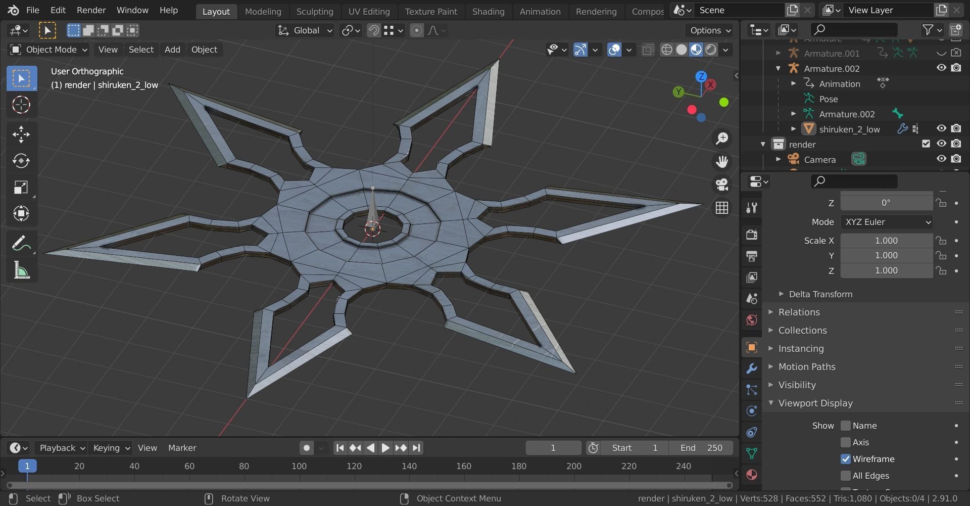 Shuriken 3 models Rigged and Animated Low-poly 3D model_17