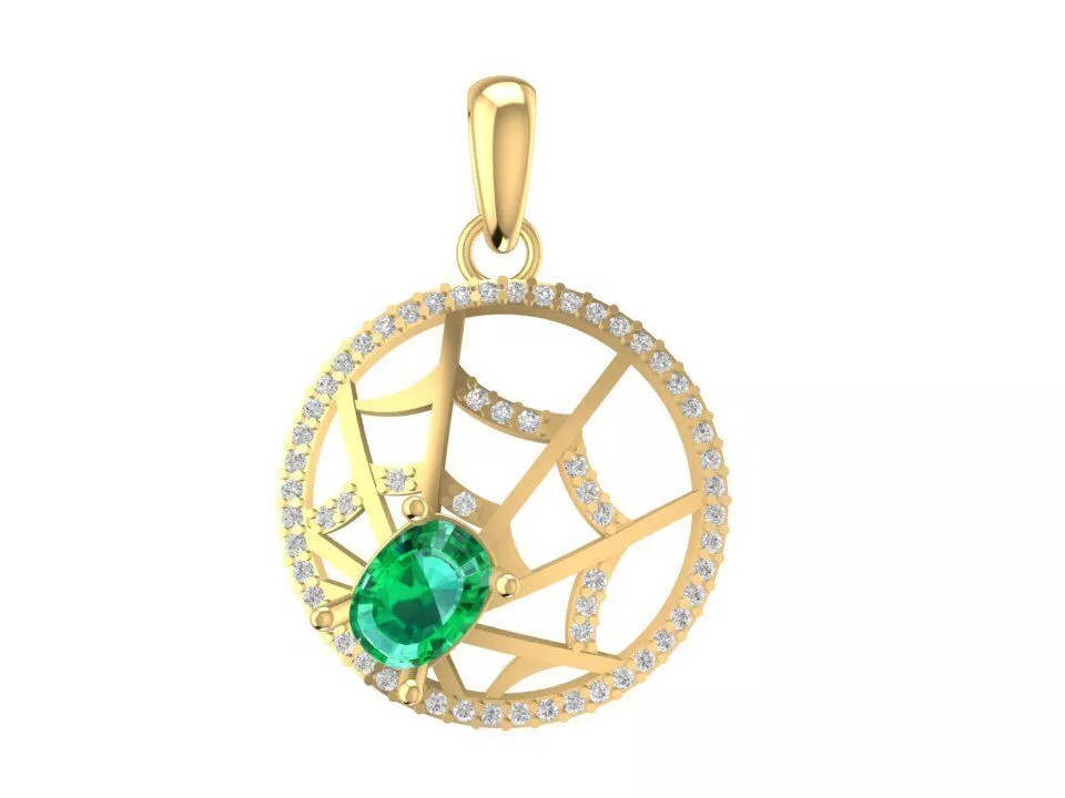Spider Web Circle Pendant with Round Center Gemstone Design 1185 3D print model