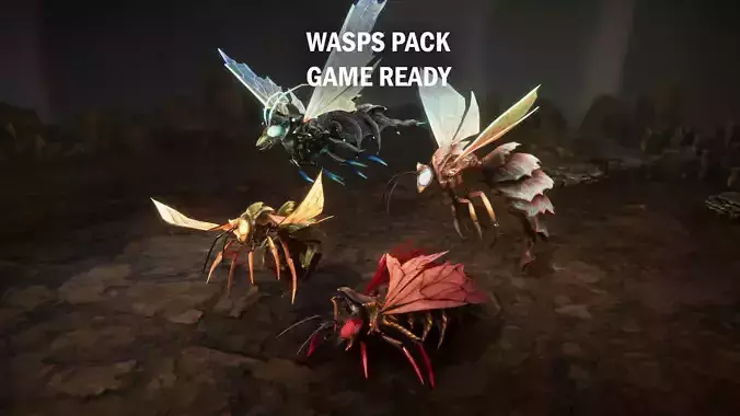 Wasps pack Low-poly 3D model