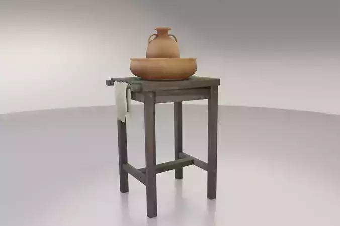 Rustic Wash Basin and Stand Low-poly 3D model