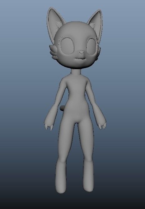 Furry cat basemesh character Low-poly 3D model_6