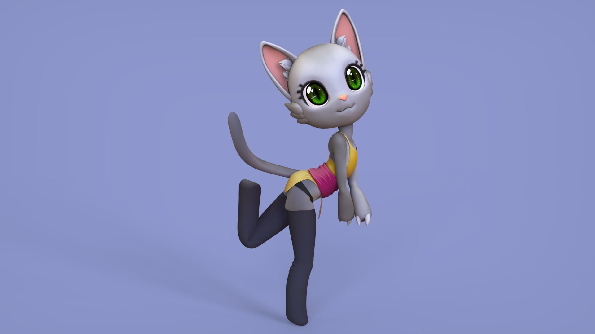 Furry cat basemesh character Low-poly 3D model_2