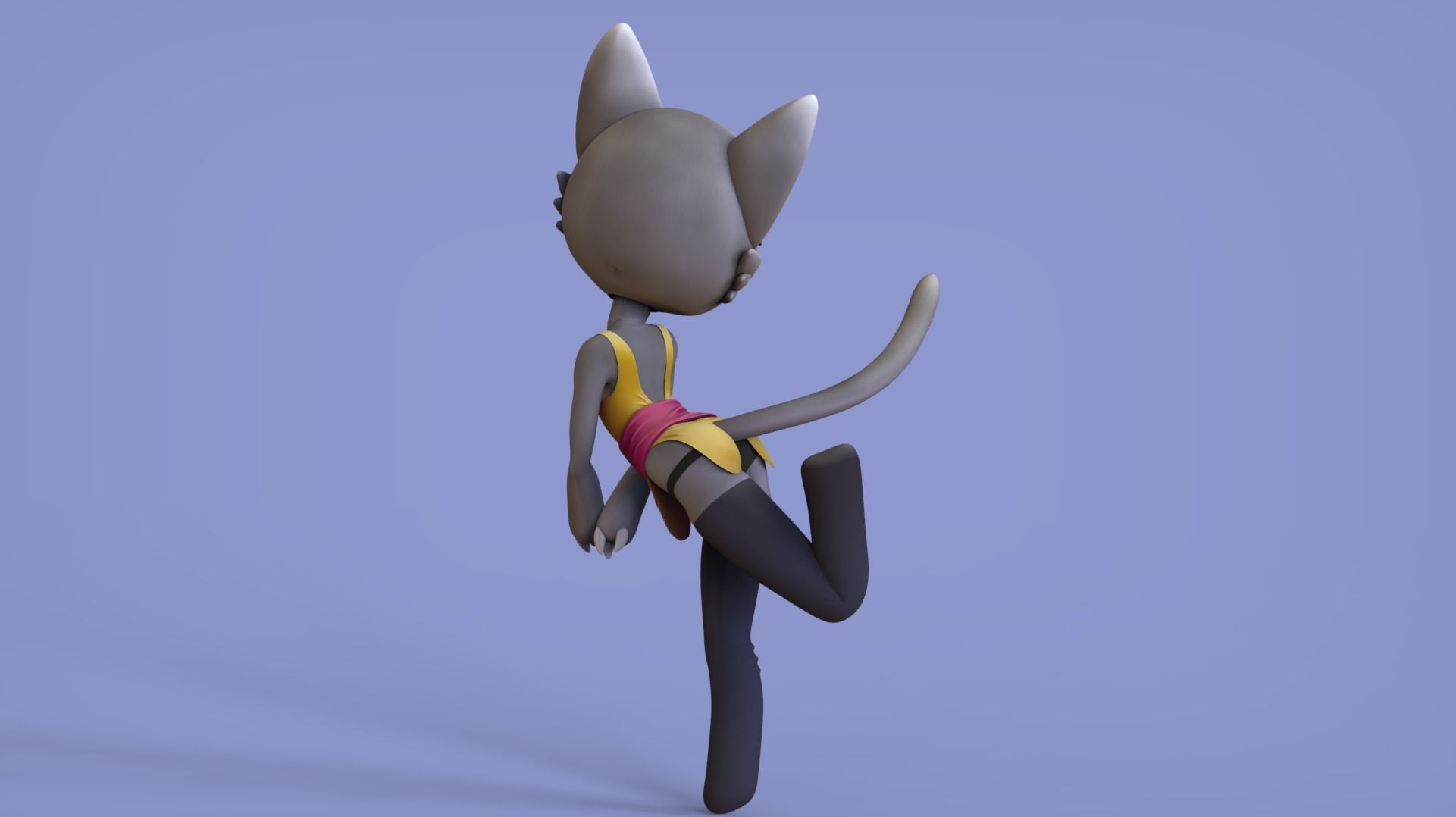 Furry cat basemesh character Low-poly 3D model_4
