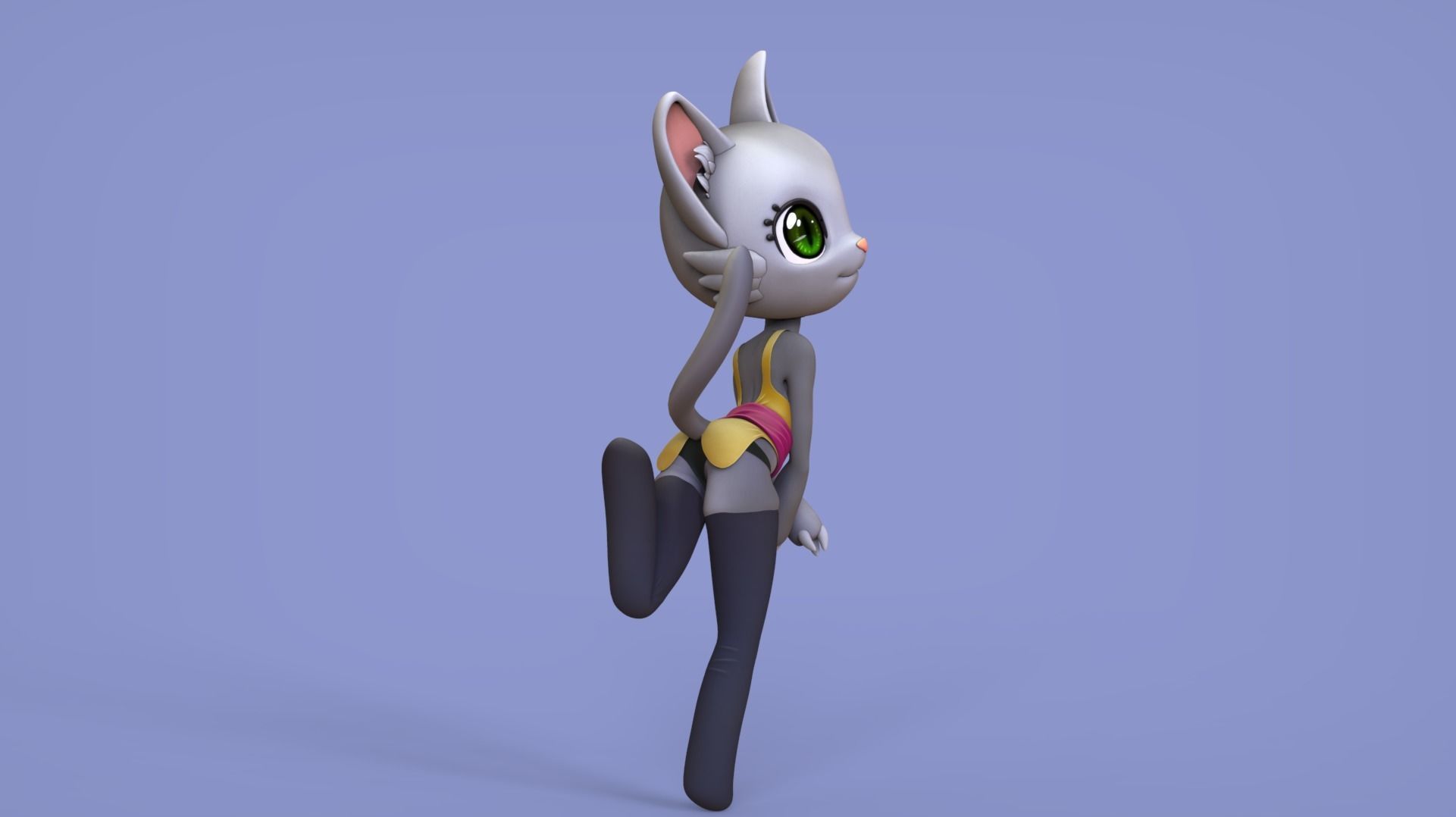 Furry cat basemesh character Low-poly 3D model_3