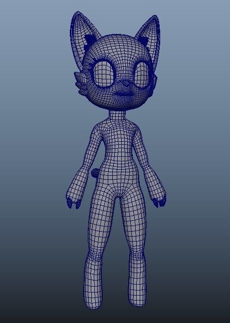 Furry cat basemesh character Low-poly 3D model_8