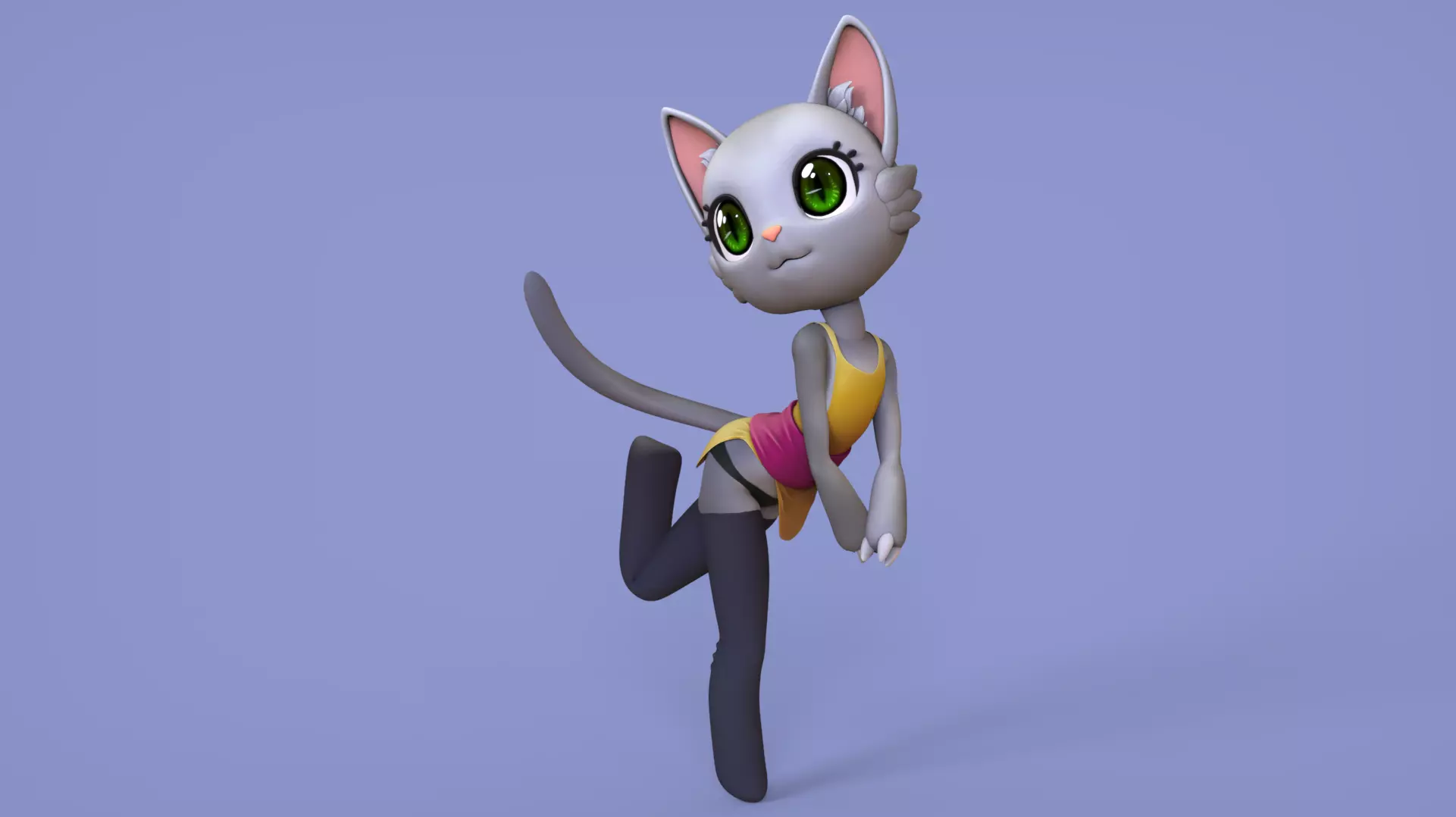 Furry cat basemesh character Low-poly 3D model_0