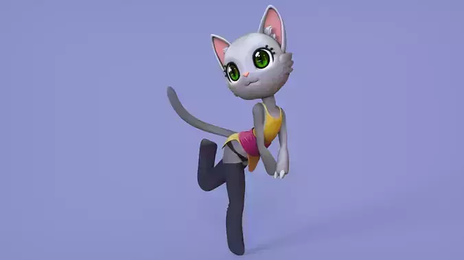 Furry cat basemesh character Low-poly 3D model