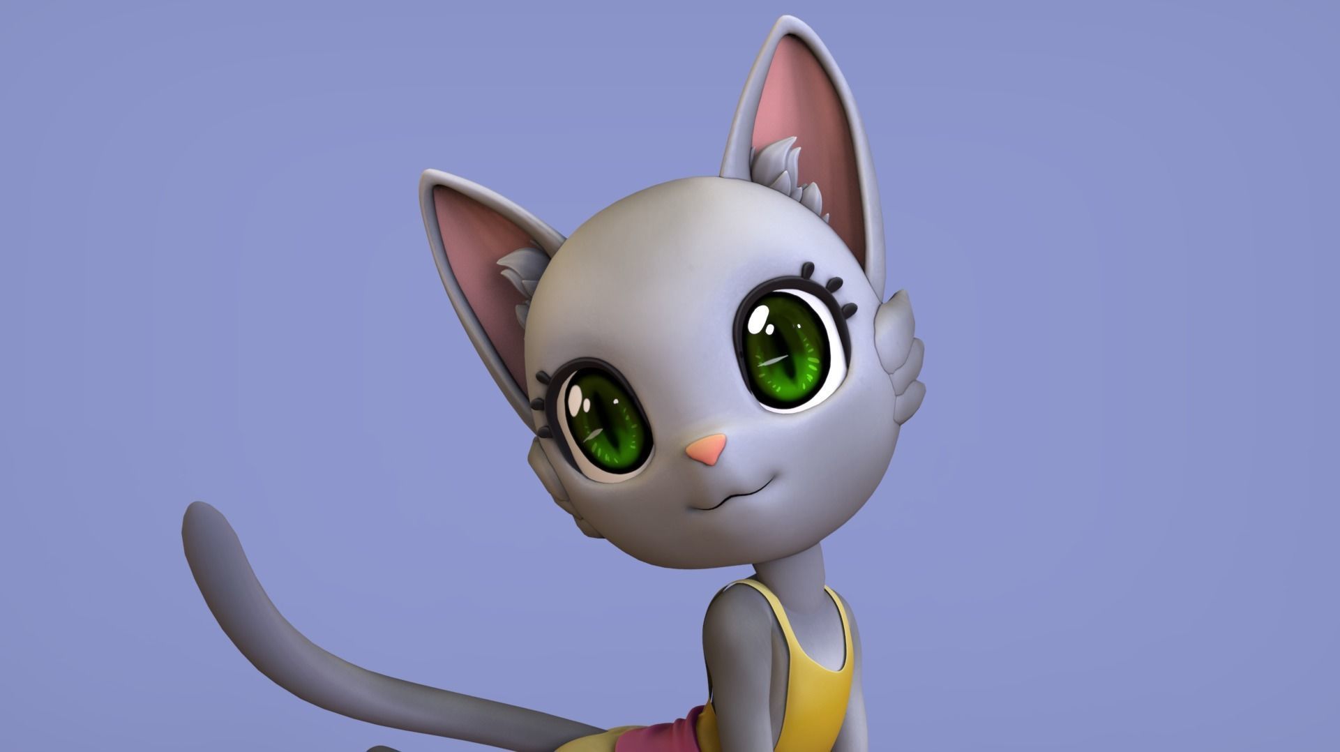 Furry cat basemesh character Low-poly 3D model_5